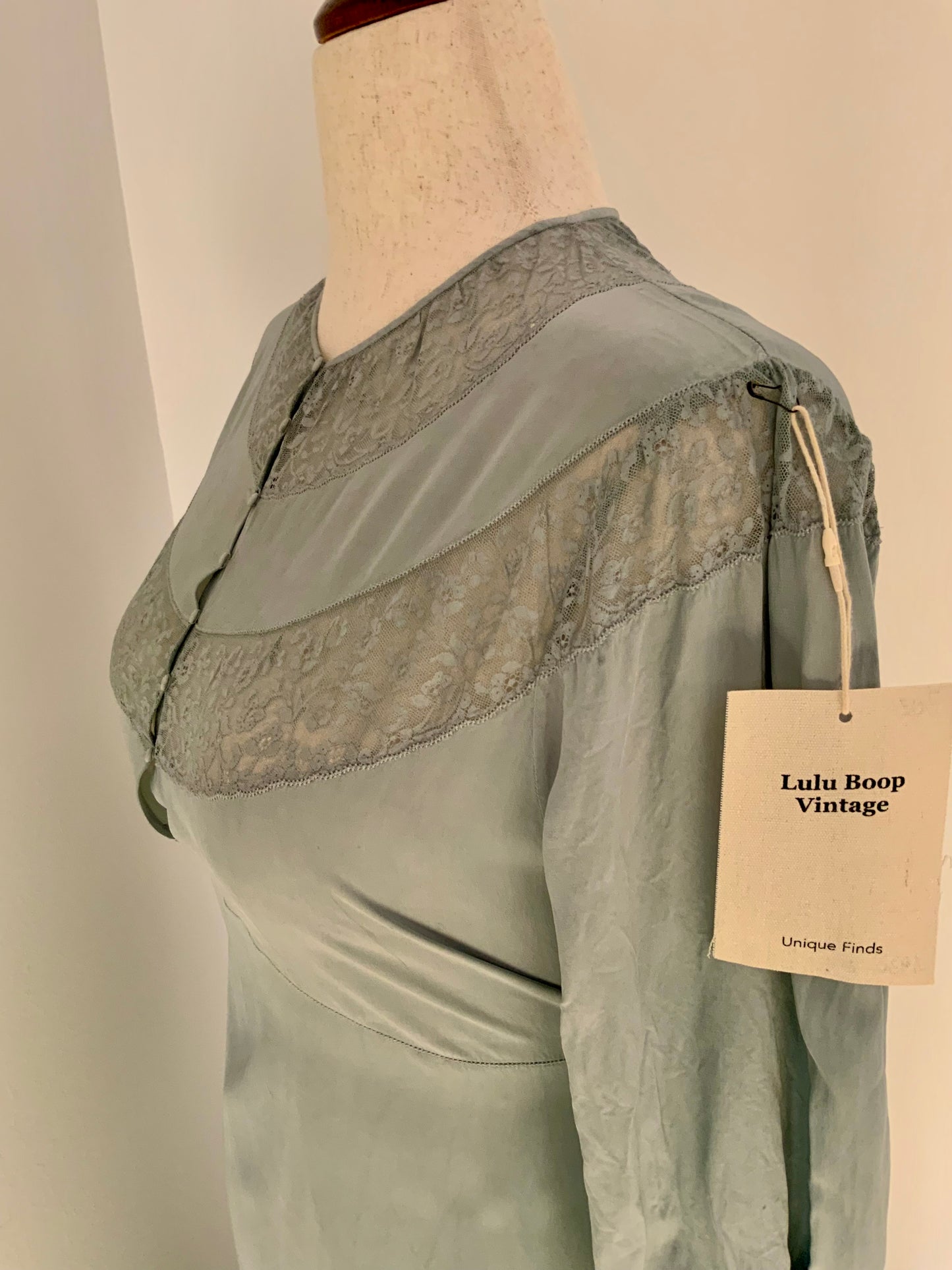 Hand Dyed Vintage Sheer Nightgown Dress – Sage Green Ombré – Lace Detail – One of a Kind
- 30Z