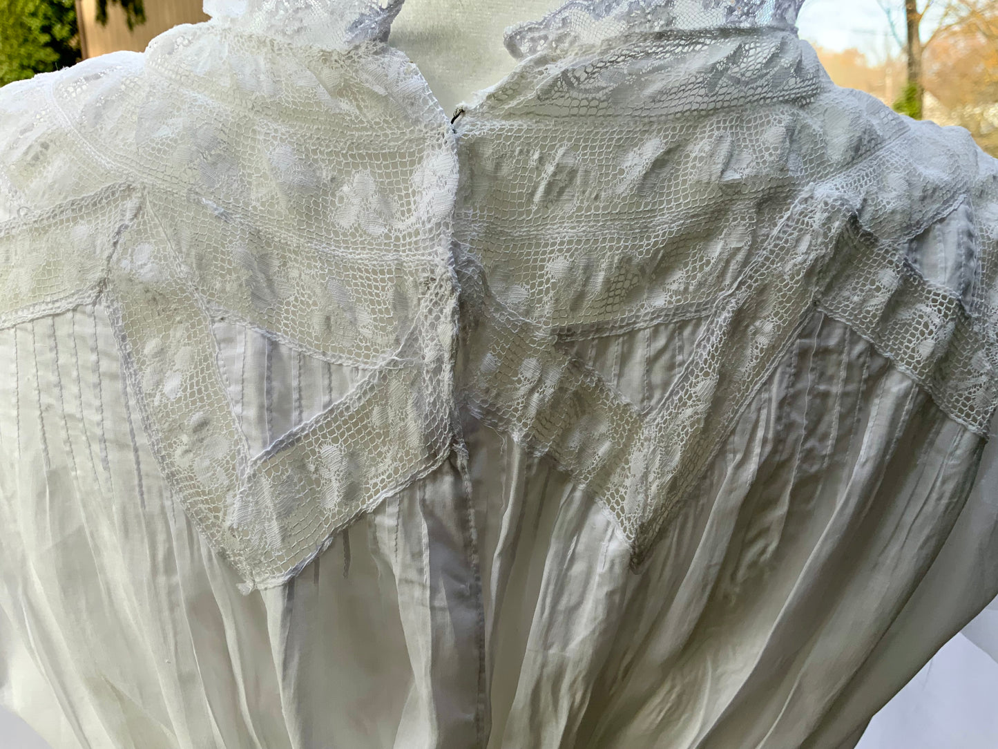 Edwardian White Cotton Lace Tea Dress c.1908–1914 — Pintucks, Lace Inserts - ED37