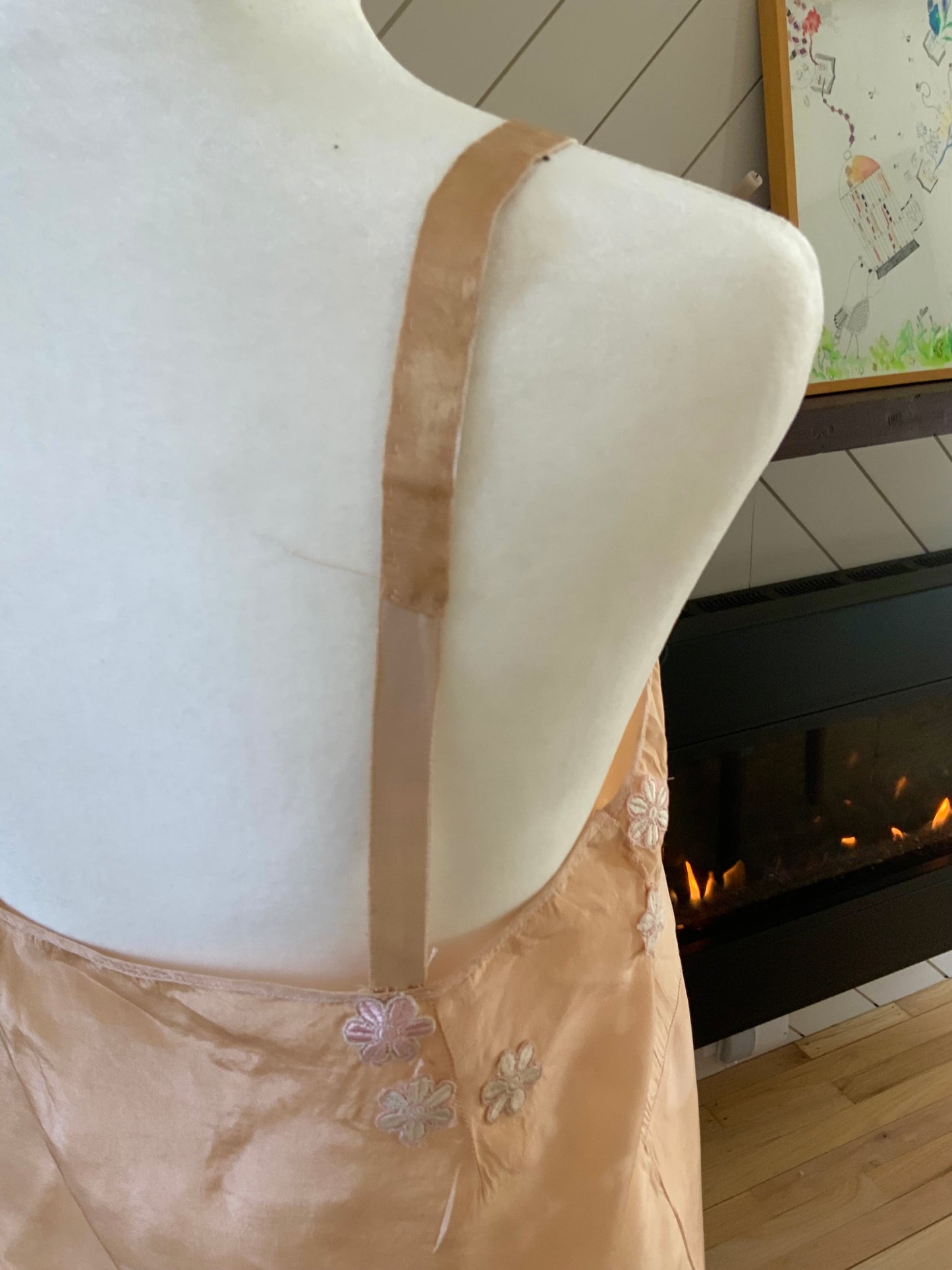 1920s–30s Tea-Dyed Silk Boudoir Teddy | Antique Peach Silk Chemise | Restored Lace Lingerie | Romantic French Style Teddy-20AM