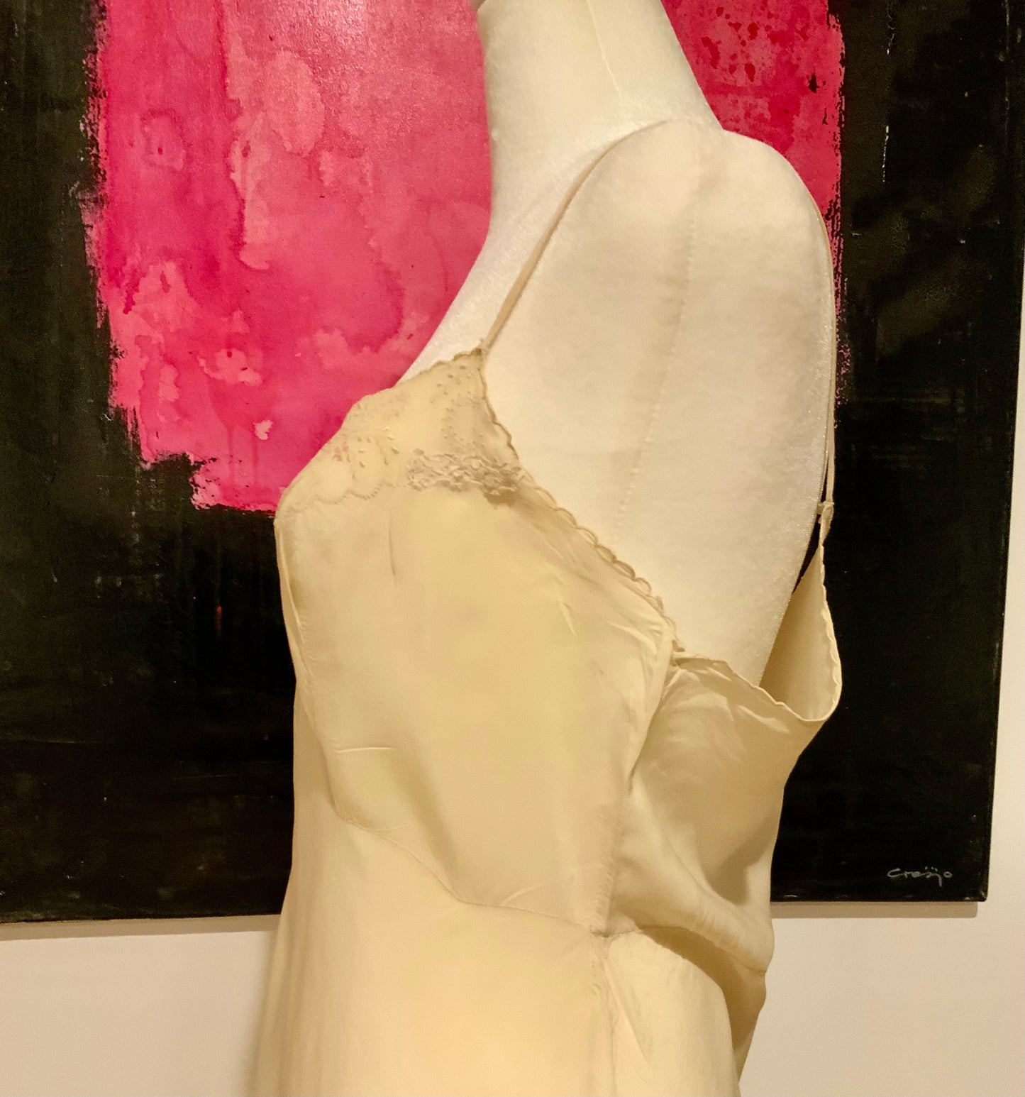 1930s Hand-Embroidered Pure Silk Slip Dress | Champagne - 30AT