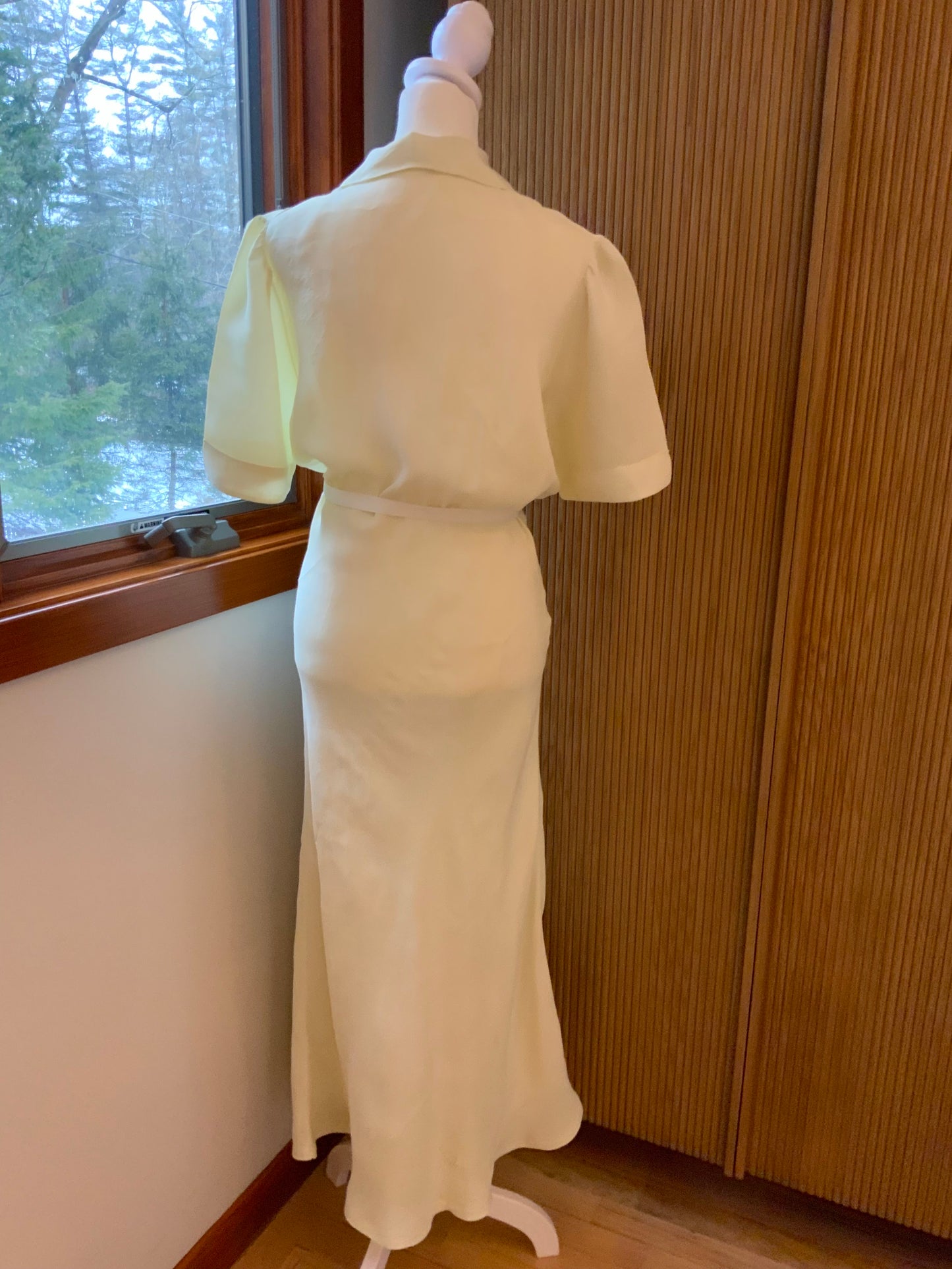 Authentic 1930s 1940s Ivory Silk Satin Day Dress Embroidered Vintage Dress- 40AO