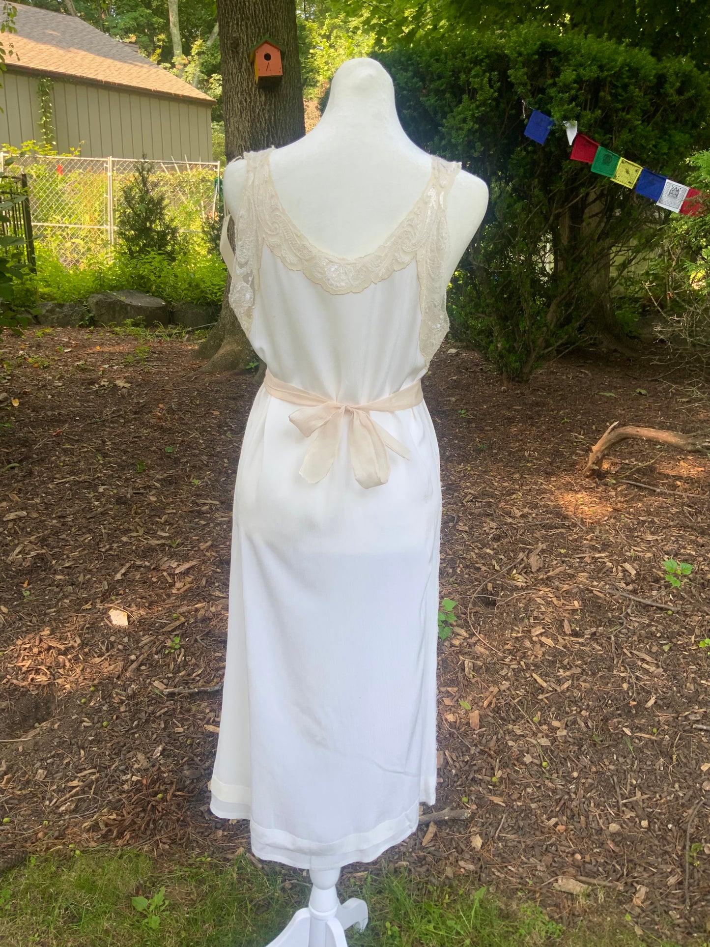 1930s Pure Silk Bridal Slip Dress Lace Bias Cut Wedding Gown Lingerie S/M-30BX