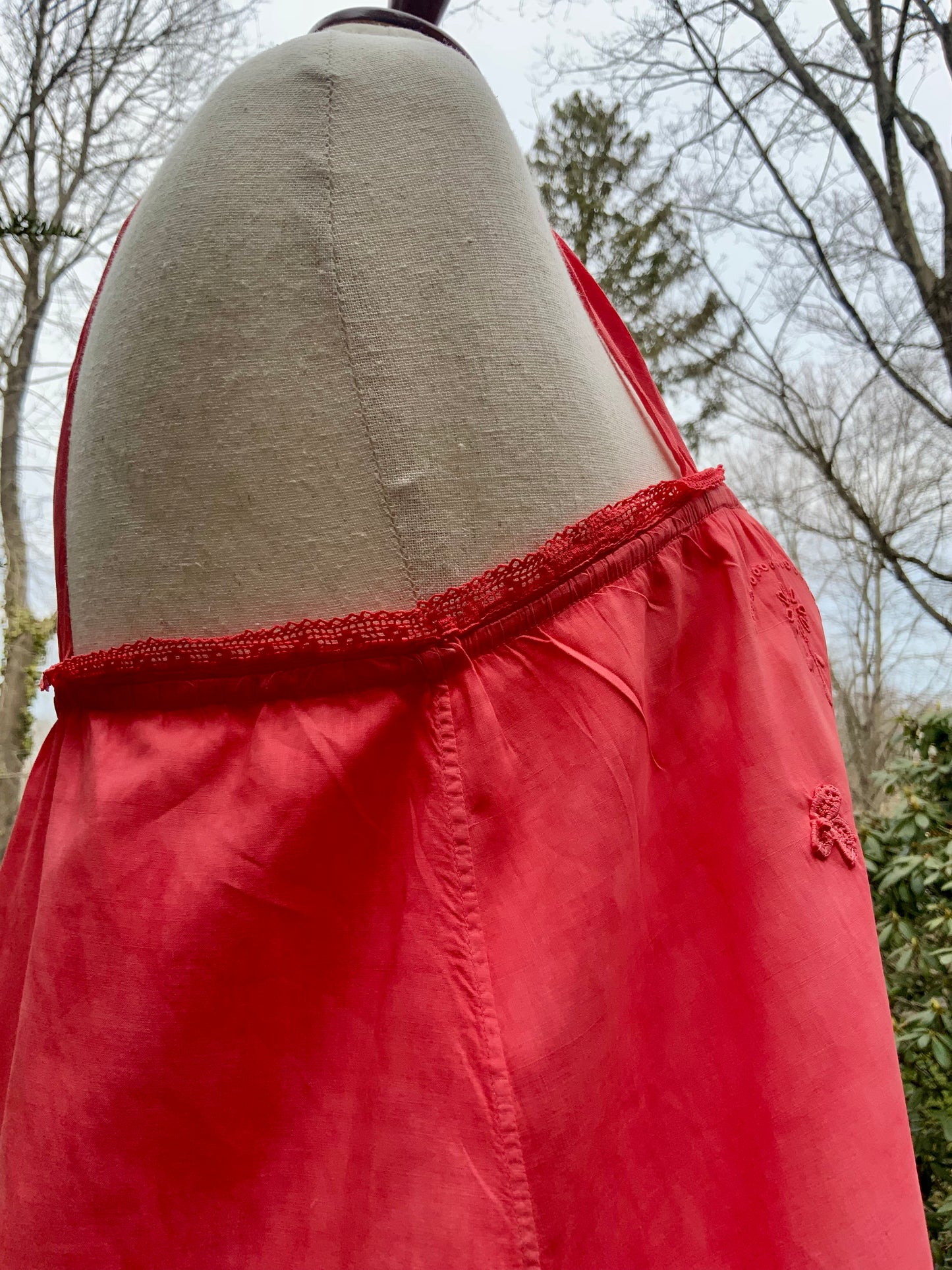 Edwardian Hand-Dyed Cotton Slip Dress | Restored Antique Lingerie with Appliqué Details | ED79