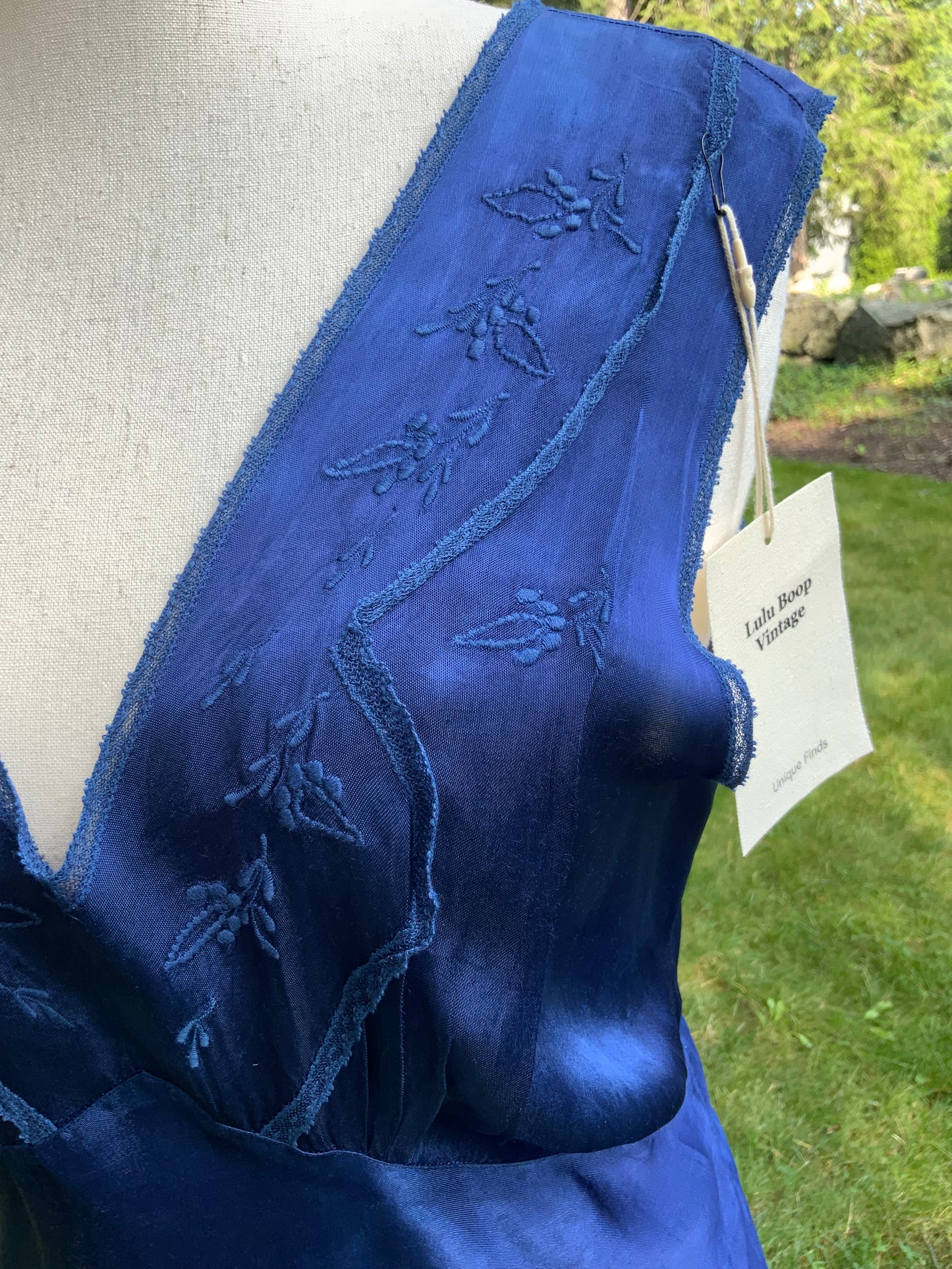 1930s Hand-Dyed Indigo Silk Slip Dress with Batik Resist Dye | OOAK
-40BN