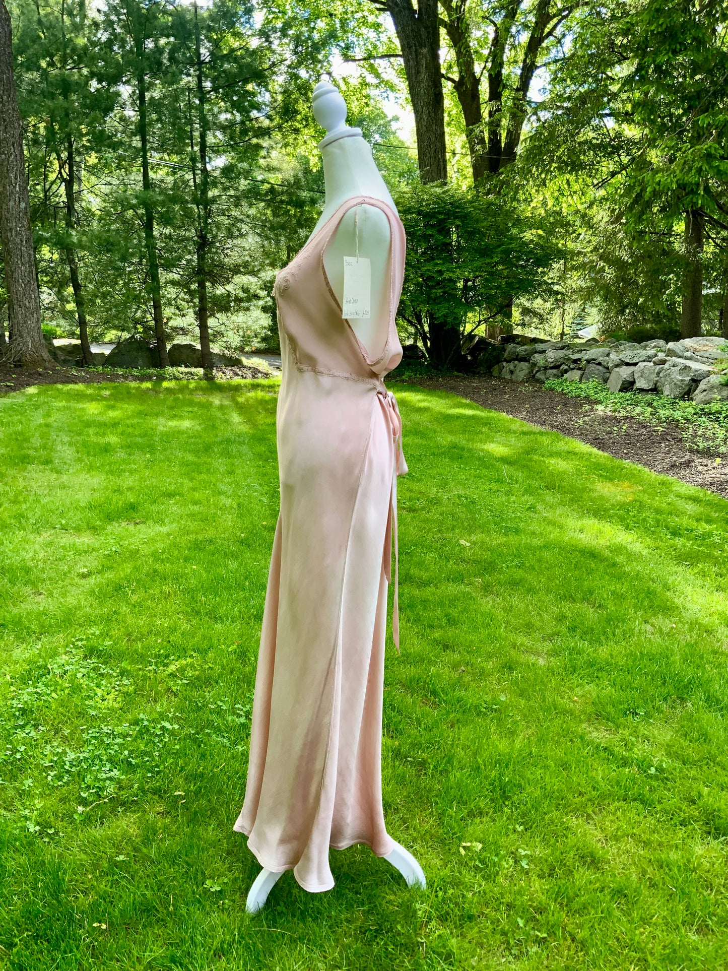 One of a Kind Hand Dyed 1930s Silk Satin Gown | Peach Nude Antique Slip Dress-30CE