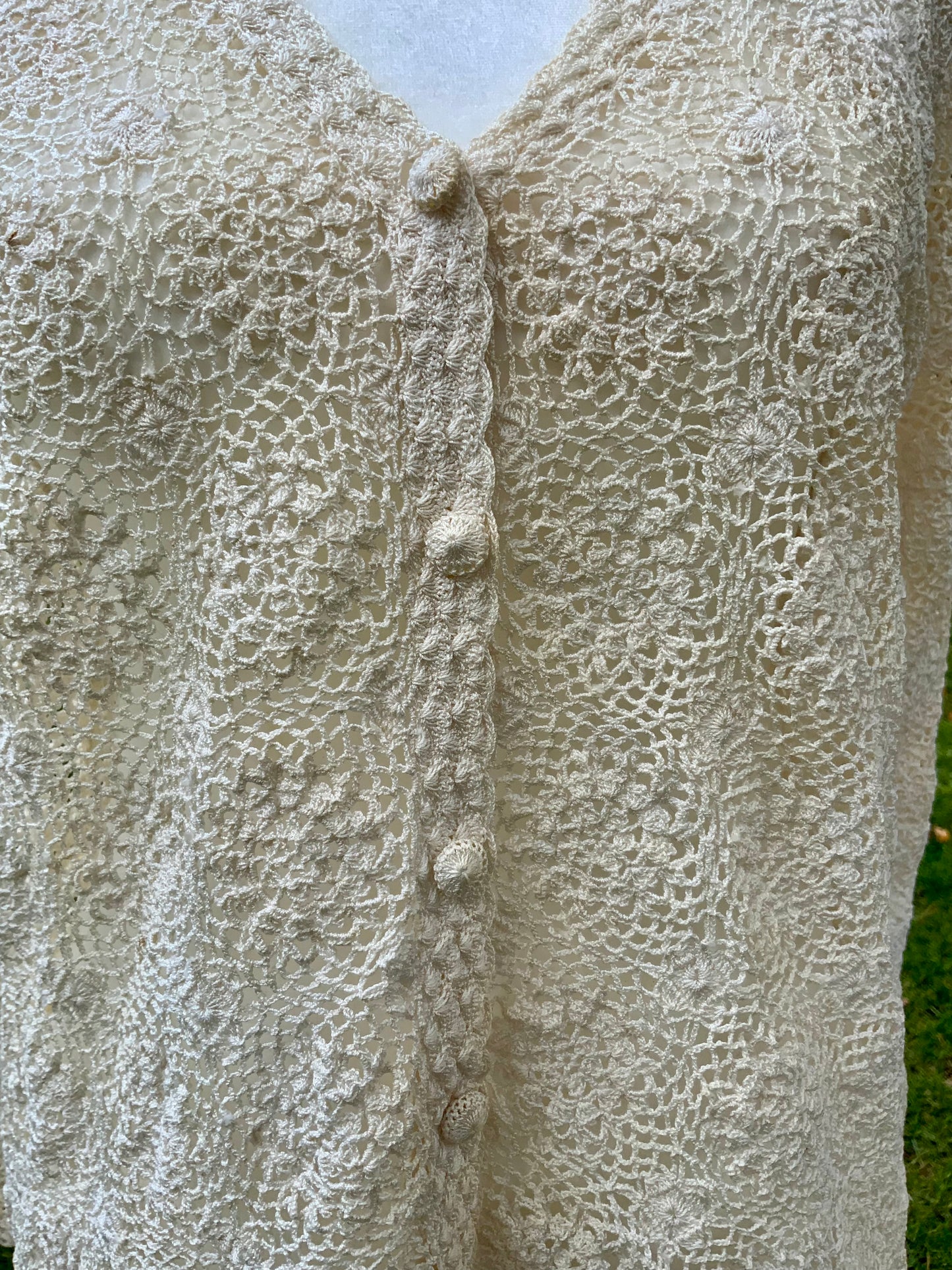 1950s Hand-Crocheted Ivory Lace Cardigan - 50BD