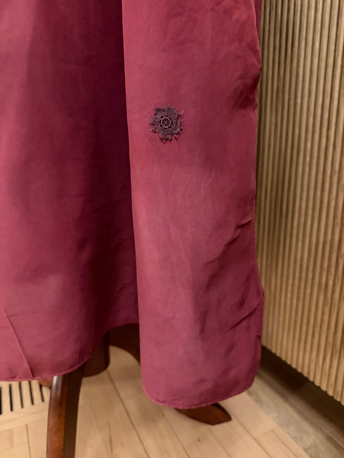 Vintage Hand-Dyed Silk Chiffon Nightgown / Dress – Antique Rose Wine – 1930s–1940s-20I