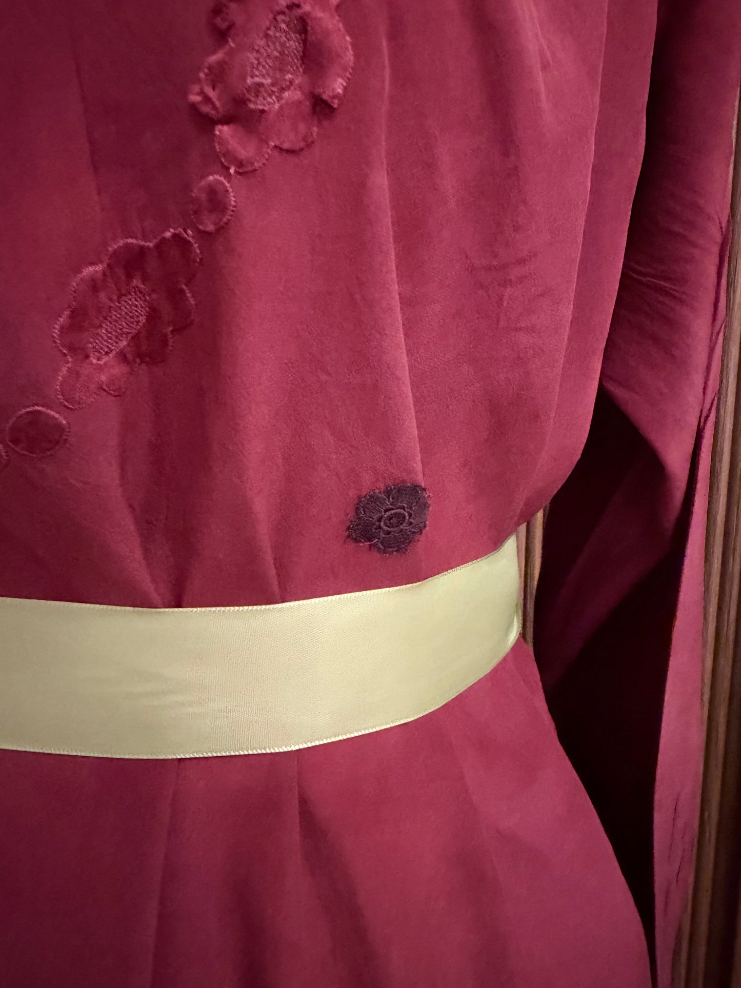 Vintage Hand-Dyed Silk Chiffon Nightgown / Dress – Antique Rose Wine – 1930s–1940s-20I