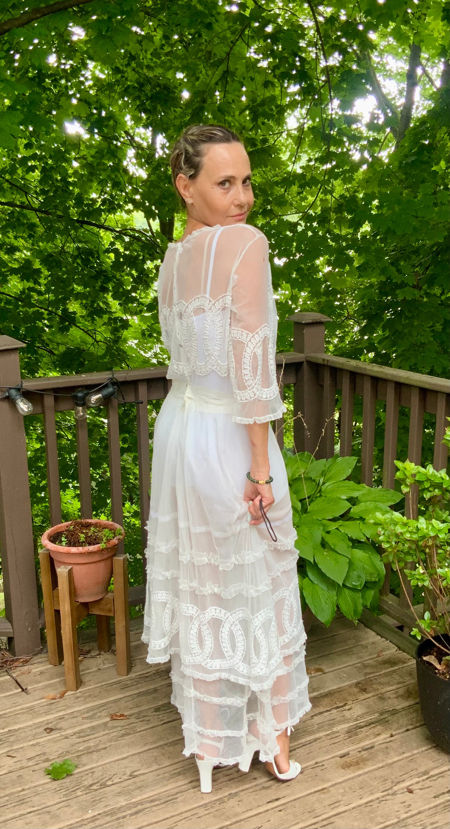 Edwardian Embroidered Tulle Tea Dress - 1910 - Bridal