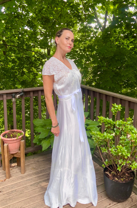 Silk White Bridal Nightgown - 50s