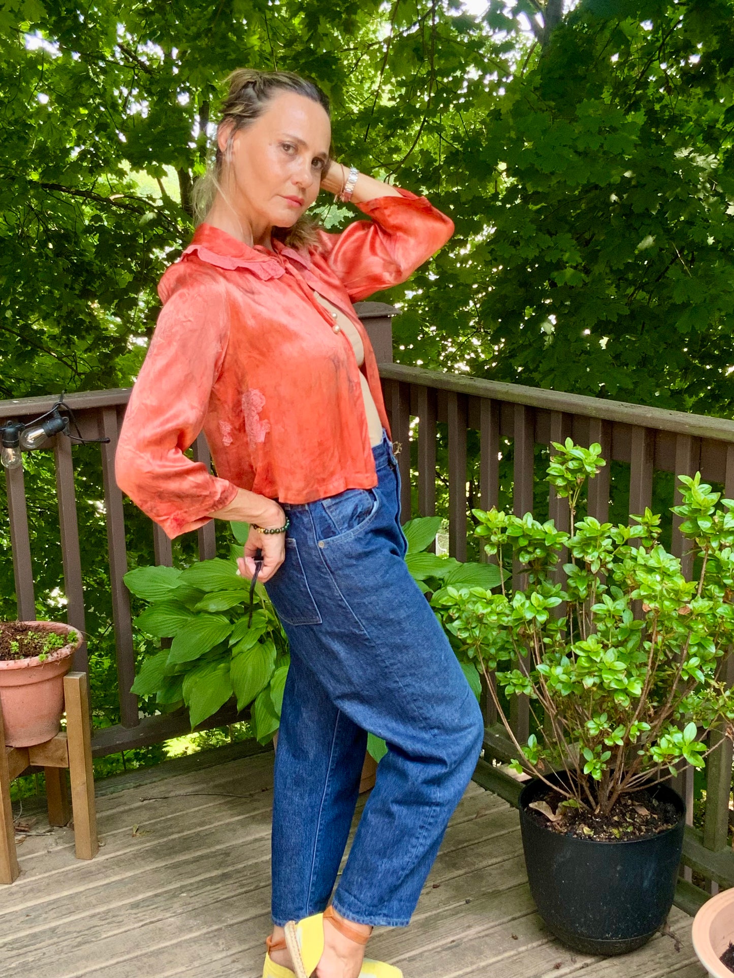 Hand Dyed Satin Dyed Bed Jacket - 50s