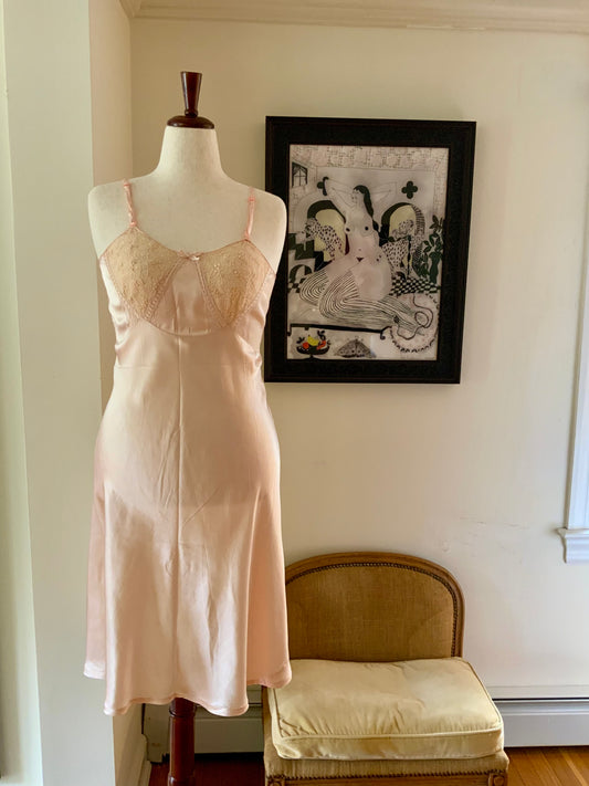 Pink Satin Slip Dress - 40s