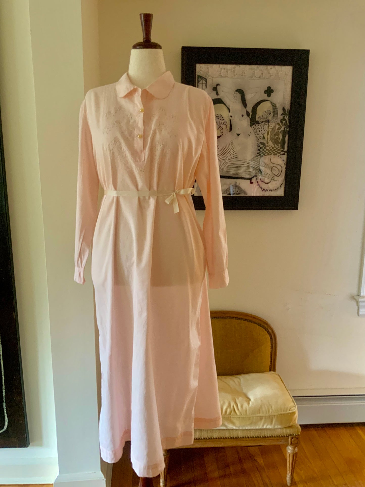 Long Sleeve Cotton Nightgown - 60s