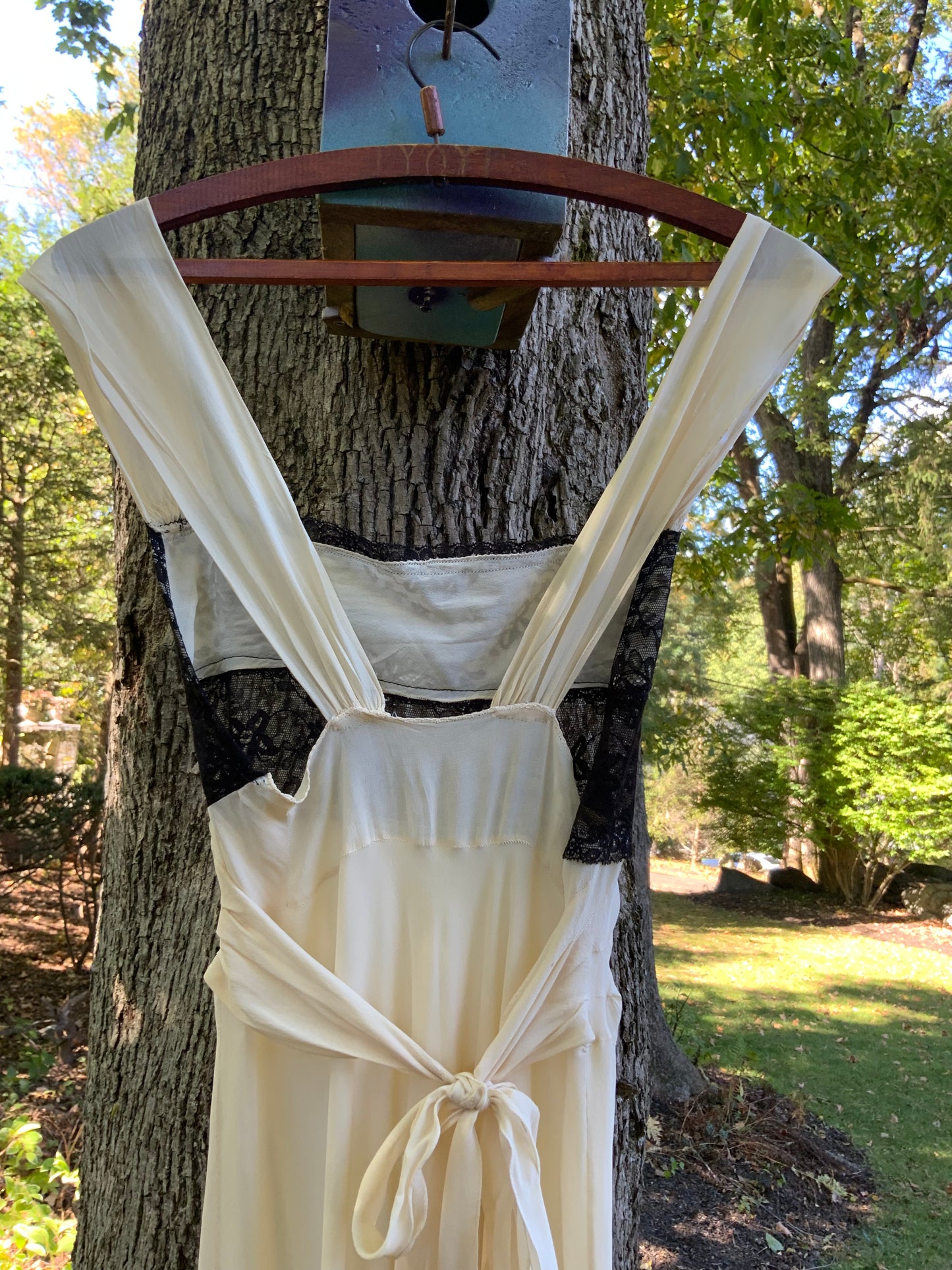 Silk Nightgown - Black Lace Embelishment - 30s - 30AO