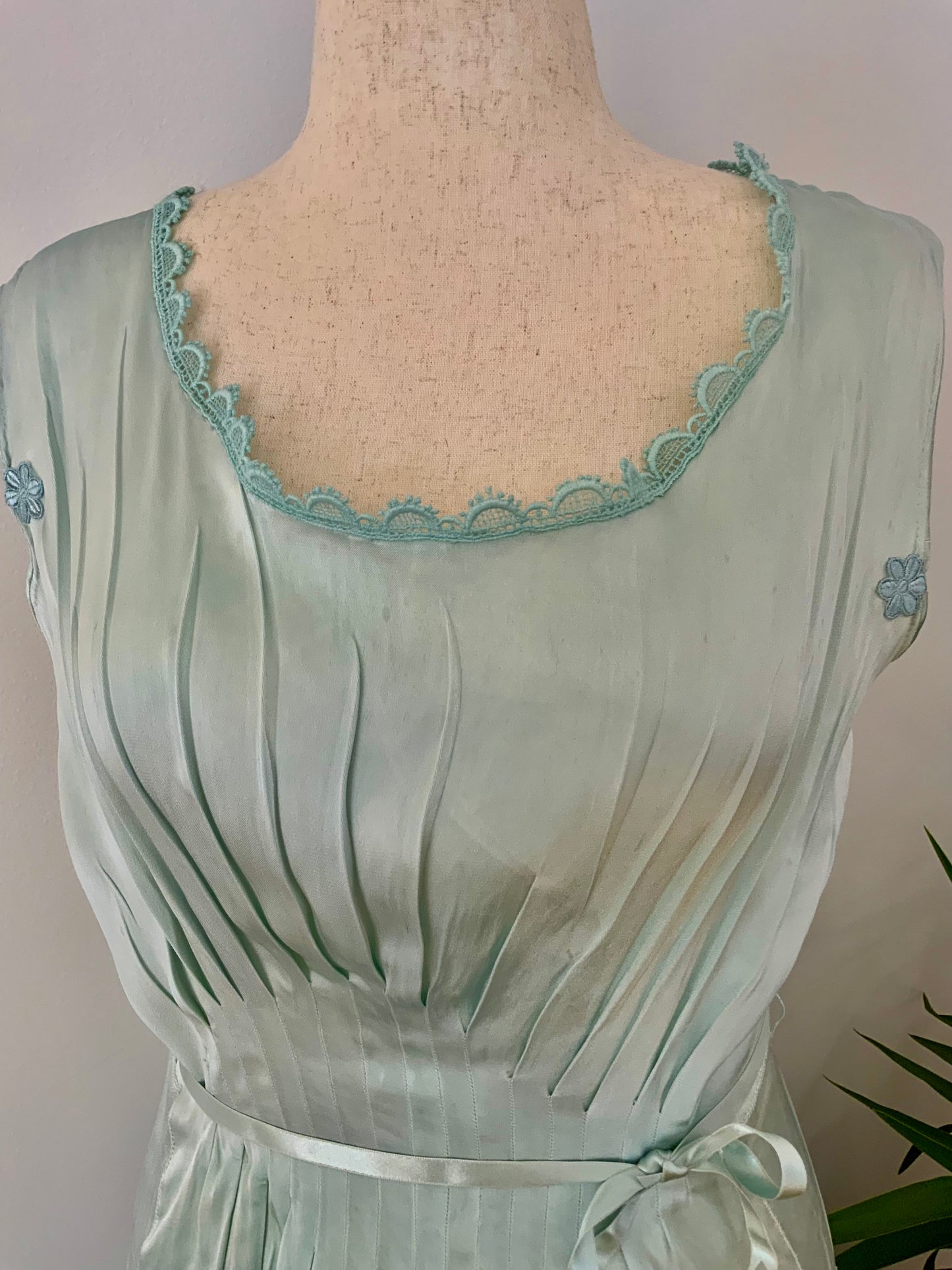 Antique 1930s Silk Chiffon Lingerie Gown – Hand Dyed Aqua -30BE