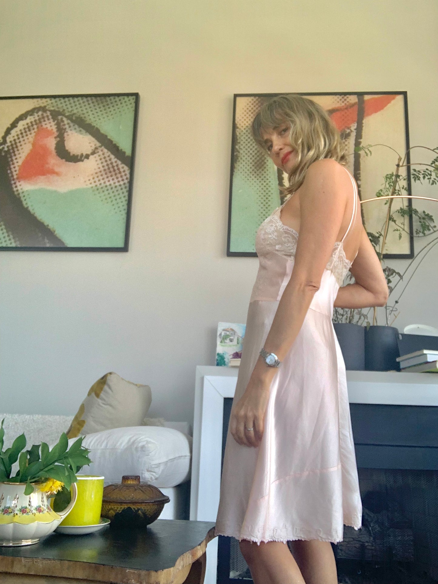 Satin Lace Slip Dress - 40s