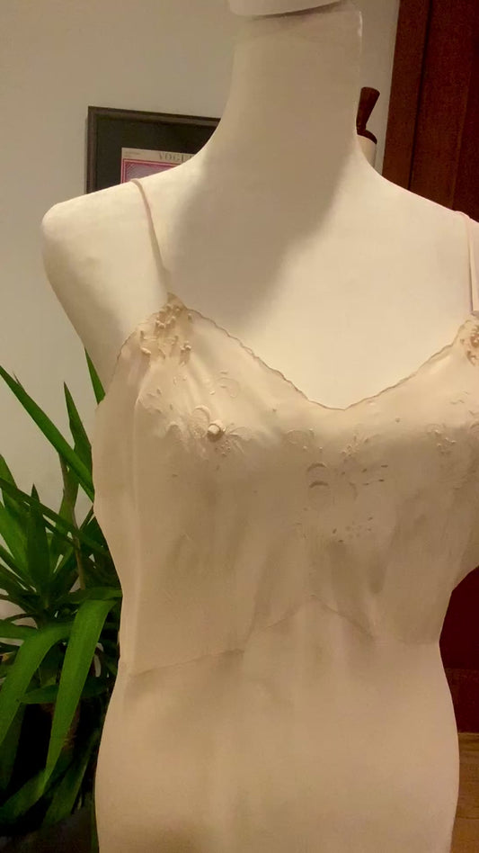 Antique 1920s Pure Silk Bridal Slip – Hand Embroidered Ivory Lingerie Dress – Edwardian Flapper Era Nightgown-20AT