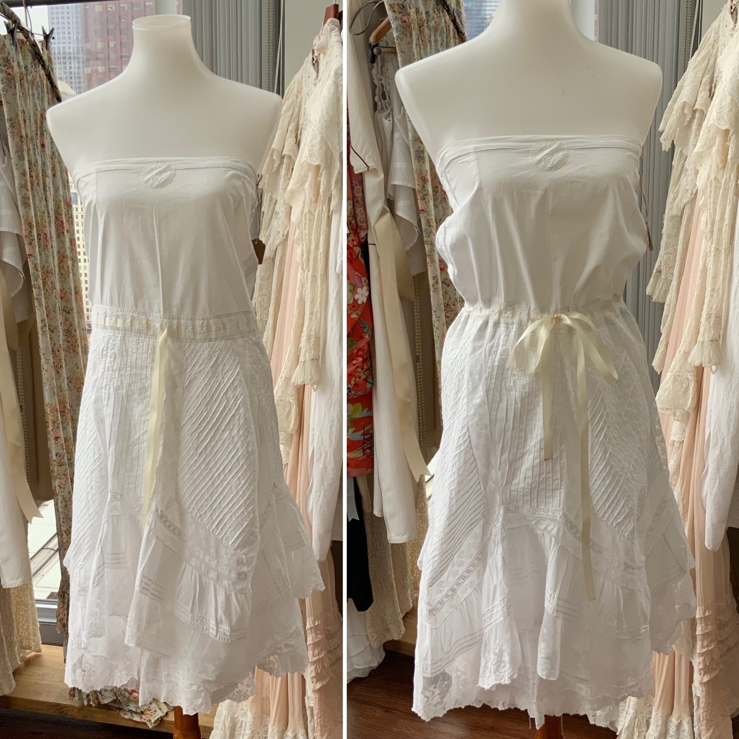 Trägerloses Kleid aus antikem Stoff