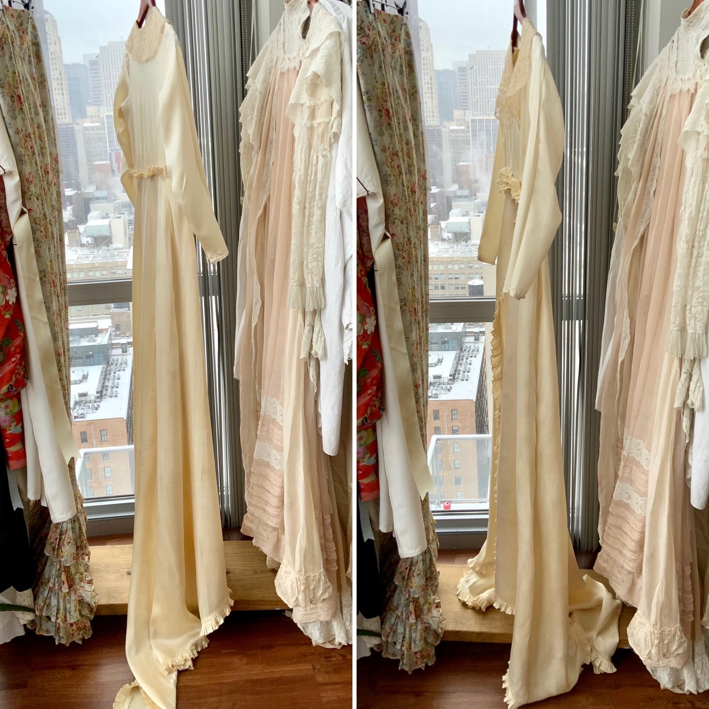 Silk Long Sleeve Wedding Dress - 40s - XXS