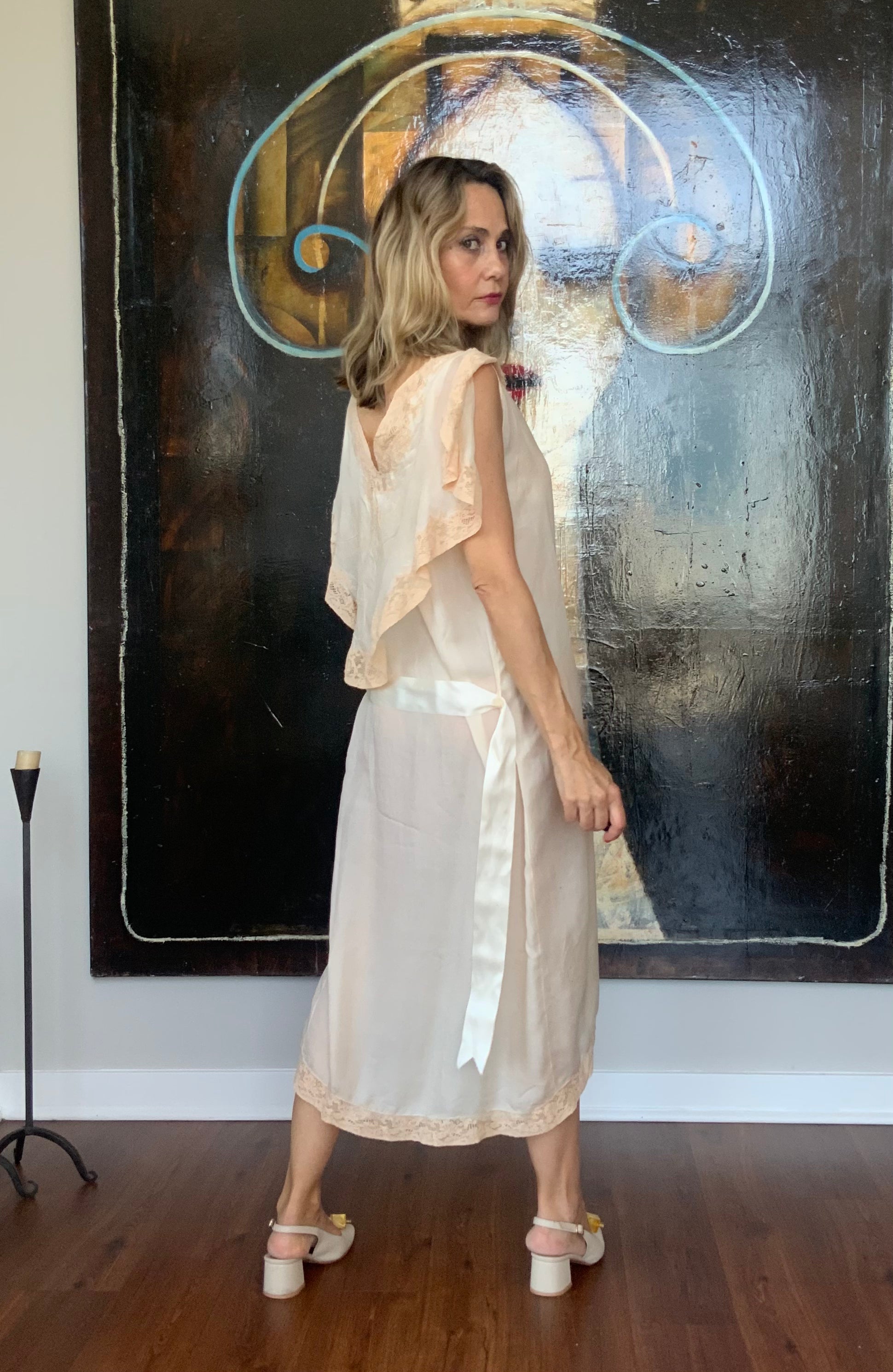 Silk Lace Beige Nightgown - 20s - Lulu Boop Vintage